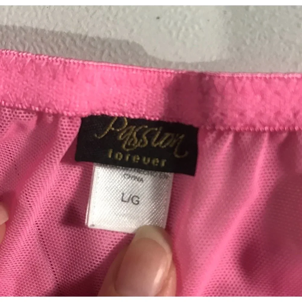 Passion Forever Women's Large Lingerie Slip Teddy Pink Mesh Stretchy